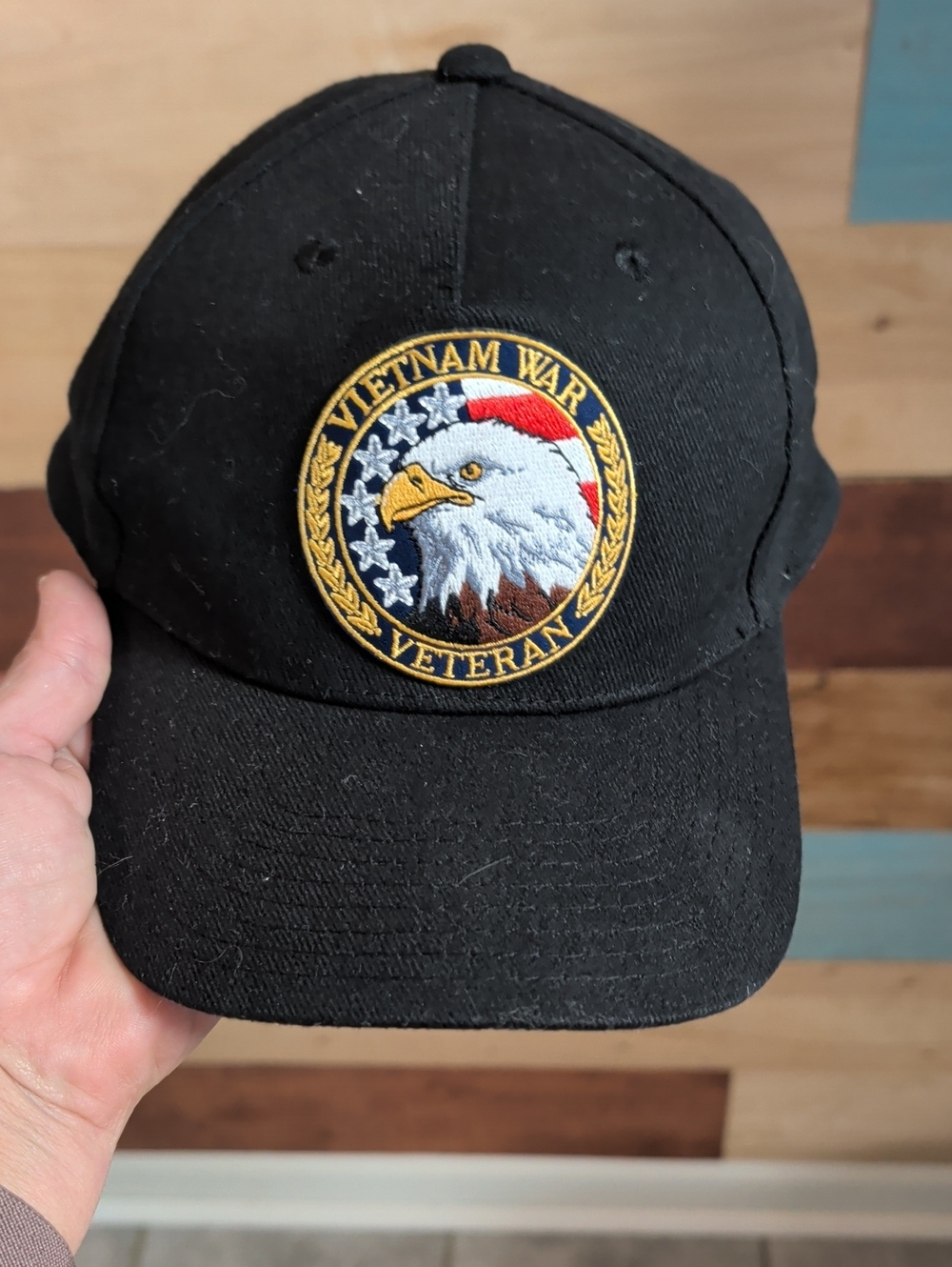 CBR Black Cap with Gold, Red and Blue Veteran Eagle Patch